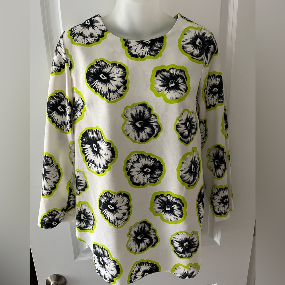 Topshop blouse with blue and lime green flowers.